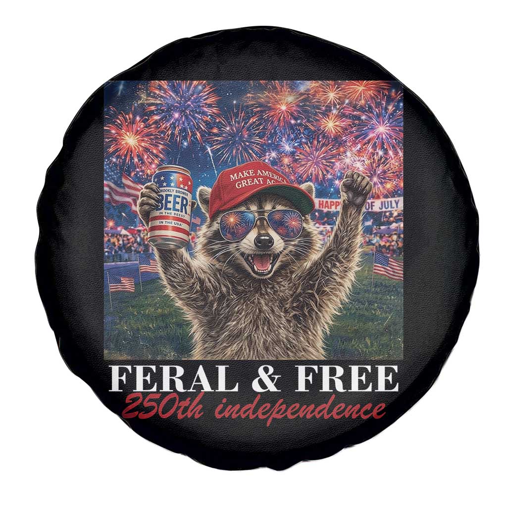 USA 250 Years Freedom Spare Tire Cover Feral and Free Funny Raccoon Driking Beer 4th of July