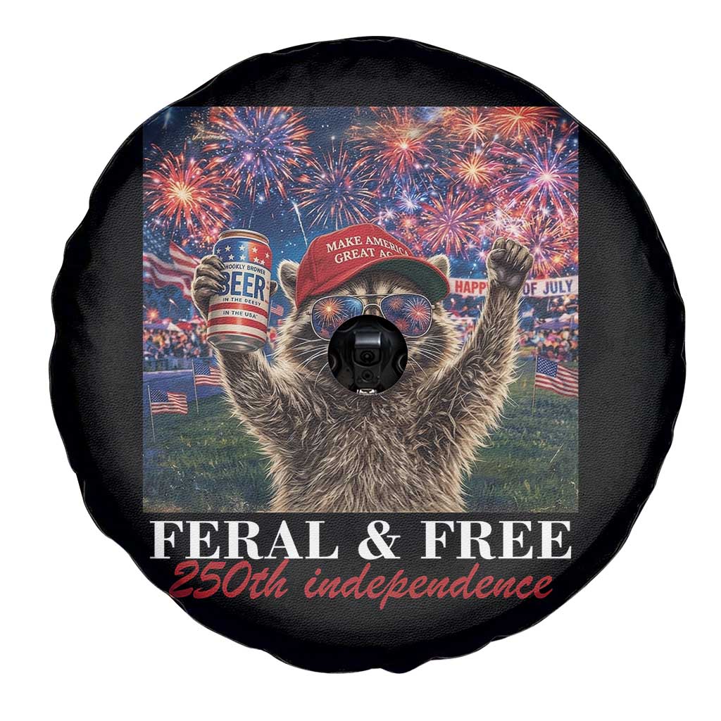 USA 250 Years Freedom Spare Tire Cover Feral and Free Funny Raccoon Driking Beer 4th of July