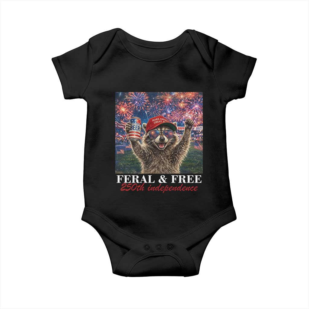 USA 250 Years Freedom Baby Onesie Feral and Free Funny Raccoon Driking Beer 4th of July