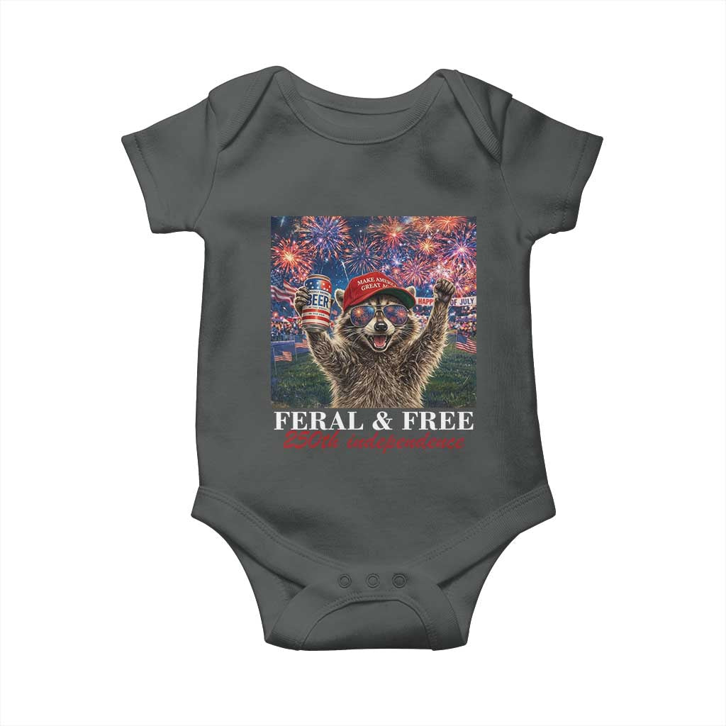 USA 250 Years Freedom Baby Onesie Feral and Free Funny Raccoon Driking Beer 4th of July