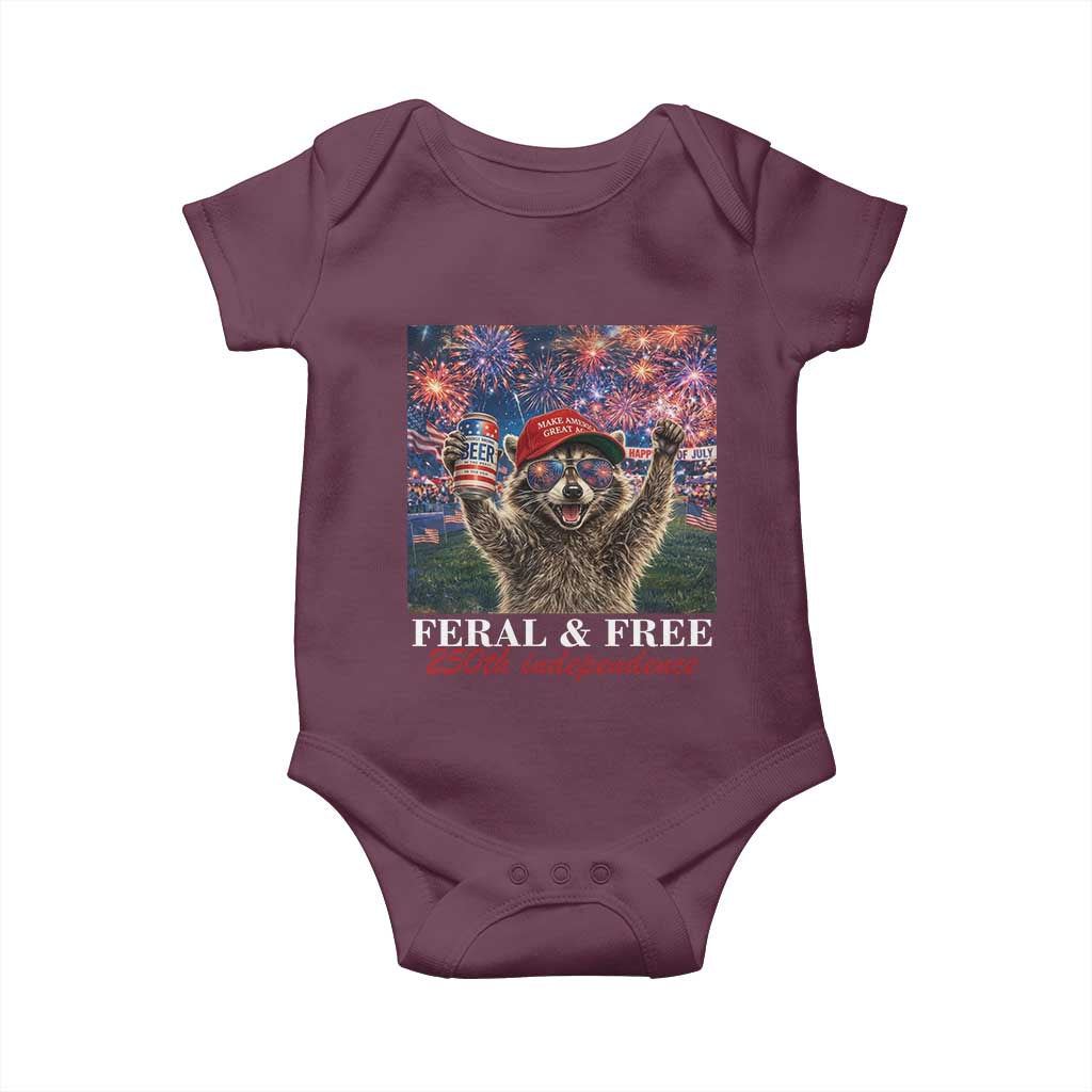 USA 250 Years Freedom Baby Onesie Feral and Free Funny Raccoon Driking Beer 4th of July