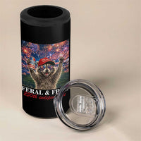 USA 250 Years Freedom 4 in 1 Can Cooler Tumbler Feral and Free Funny Raccoon Driking Beer 4th of July