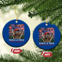 USA 250 Years Freedom Ceramic Ornament Feral and Free Funny Raccoon Driking Beer 4th of July