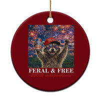 USA 250 Years Freedom Ceramic Ornament Feral and Free Funny Raccoon Driking Beer 4th of July