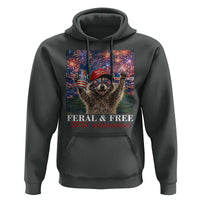 USA 250 Years Freedom Hoodie Feral and Free Funny Raccoon Driking Beer 4th of July
