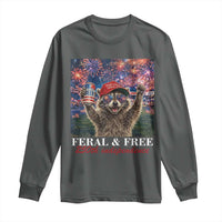USA 250 Years Freedom Long Sleeve Shirt Feral and Free Funny Raccoon Driking Beer 4th of July