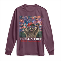 USA 250 Years Freedom Long Sleeve Shirt Feral and Free Funny Raccoon Driking Beer 4th of July