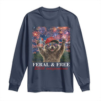 USA 250 Years Freedom Long Sleeve Shirt Feral and Free Funny Raccoon Driking Beer 4th of July