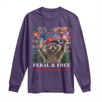 USA 250 Years Freedom Long Sleeve Shirt Feral and Free Funny Raccoon Driking Beer 4th of July