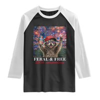 USA 250 Years Freedom Raglan Shirt Feral and Free Funny Raccoon Driking Beer 4th of July