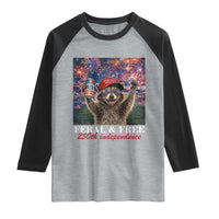 USA 250 Years Freedom Raglan Shirt Feral and Free Funny Raccoon Driking Beer 4th of July