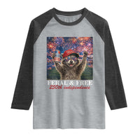 USA 250 Years Freedom Raglan Shirt Feral and Free Funny Raccoon Driking Beer 4th of July