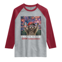 USA 250 Years Freedom Raglan Shirt Feral and Free Funny Raccoon Driking Beer 4th of July