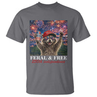 USA 250 Years Freedom T Shirt Feral and Free Funny Raccoon Driking Beer 4th of July