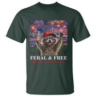 USA 250 Years Freedom T Shirt Feral and Free Funny Raccoon Driking Beer 4th of July