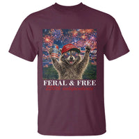 USA 250 Years Freedom T Shirt Feral and Free Funny Raccoon Driking Beer 4th of July