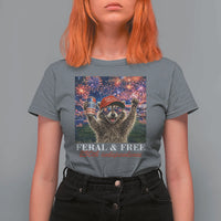 USA 250 Years Freedom T Shirt For Women Feral and Free Funny Raccoon Driking Beer 4th of July