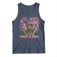USA 250 Years Freedom Tank Top Feral and Free Funny Raccoon Driking Beer 4th of July