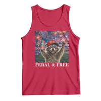 USA 250 Years Freedom Tank Top Feral and Free Funny Raccoon Driking Beer 4th of July