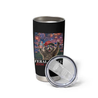 USA 250 Years Freedom Tumbler Cup Feral and Free Funny Raccoon Driking Beer 4th of July