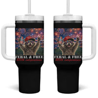 USA 250 Years Freedom Tumbler With Handle Feral and Free Funny Raccoon Driking Beer 4th of July