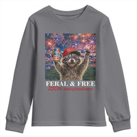 USA 250 Years Freedom Youth Sweatshirt Feral and Free Funny Raccoon Driking Beer 4th of July