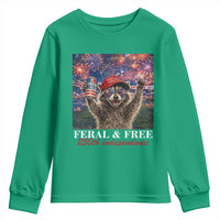 USA 250 Years Freedom Youth Sweatshirt Feral and Free Funny Raccoon Driking Beer 4th of July