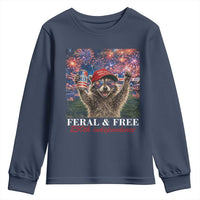 USA 250 Years Freedom Youth Sweatshirt Feral and Free Funny Raccoon Driking Beer 4th of July
