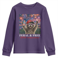 USA 250 Years Freedom Youth Sweatshirt Feral and Free Funny Raccoon Driking Beer 4th of July