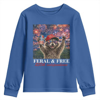 USA 250 Years Freedom Youth Sweatshirt Feral and Free Funny Raccoon Driking Beer 4th of July