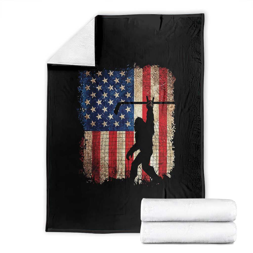 USA Hockey Bigfoot Throw Blanket Patriotic Sasquatch American Flag 4th of July