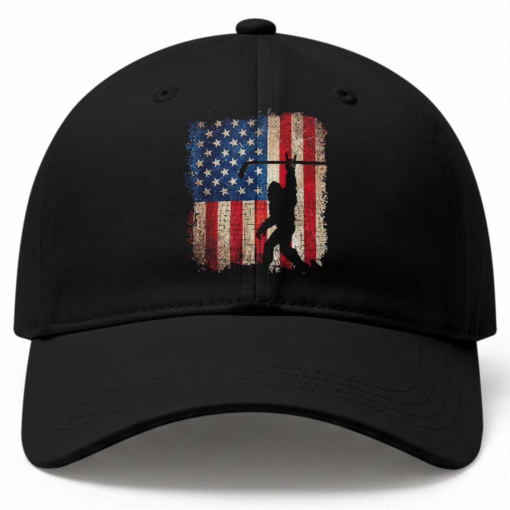 USA Hockey Bigfoot Baseball Cap Patriotic Sasquatch American Flag 4th of July