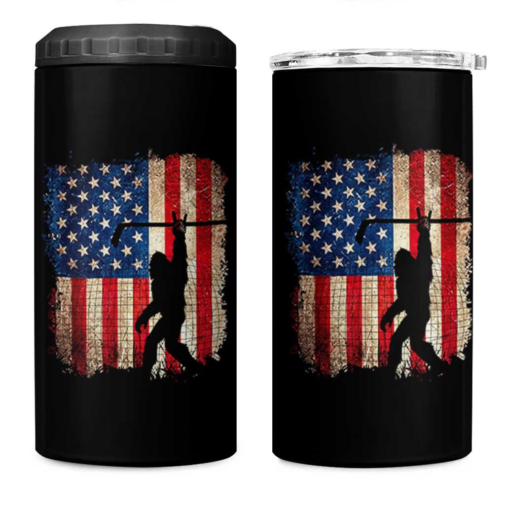 USA Hockey Bigfoot 4 in 1 Can Cooler Tumbler Patriotic Sasquatch American Flag 4th of July