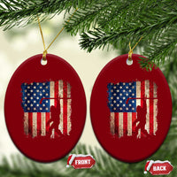 USA Hockey Bigfoot Ceramic Ornament Patriotic Sasquatch American Flag 4th of July