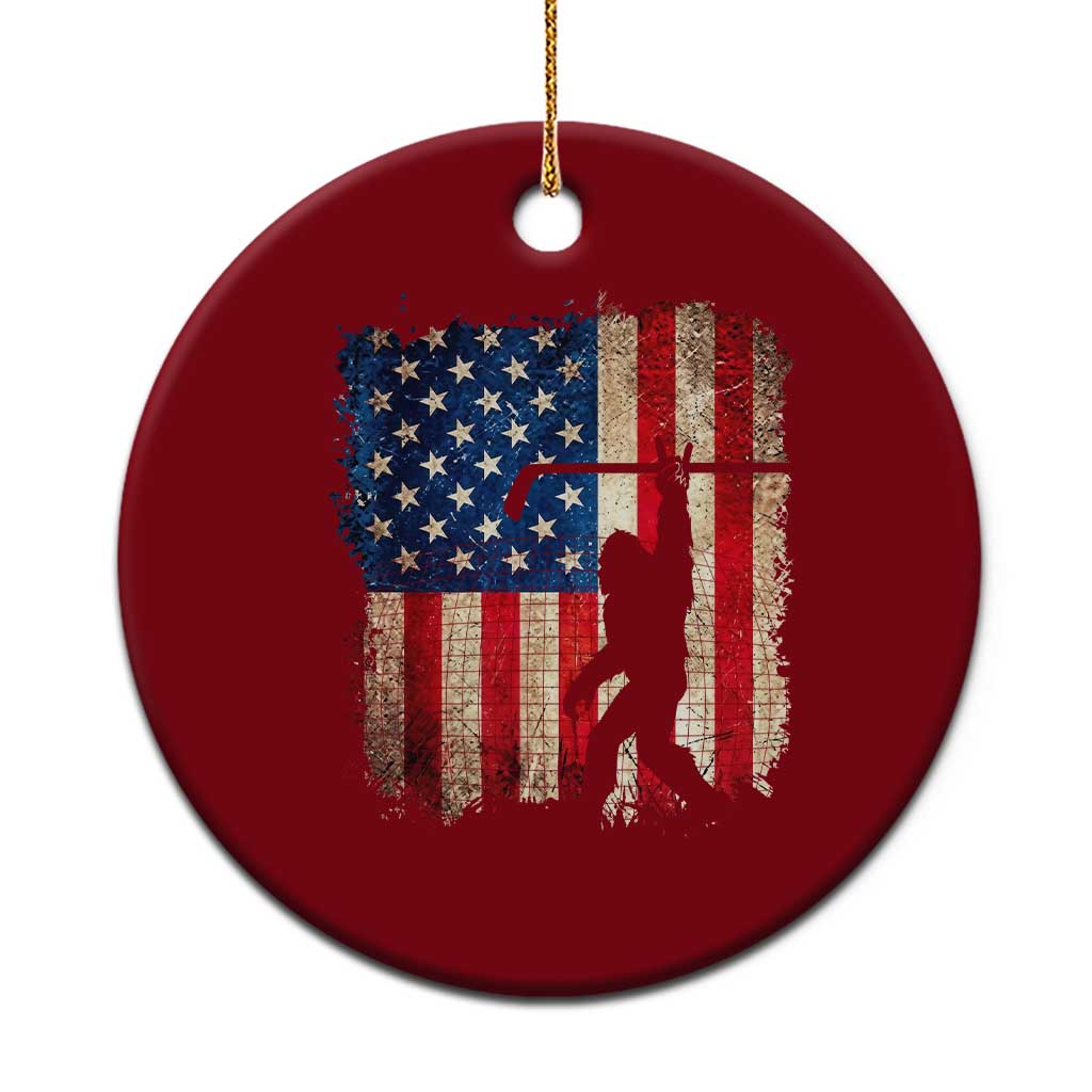 USA Hockey Bigfoot Ceramic Ornament Patriotic Sasquatch American Flag 4th of July