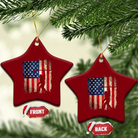 USA Hockey Bigfoot Ceramic Ornament Patriotic Sasquatch American Flag 4th of July