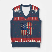 USA Hockey Bigfoot V-Neck Knit Sweater Vest Patriotic Sasquatch American Flag 4th of July
