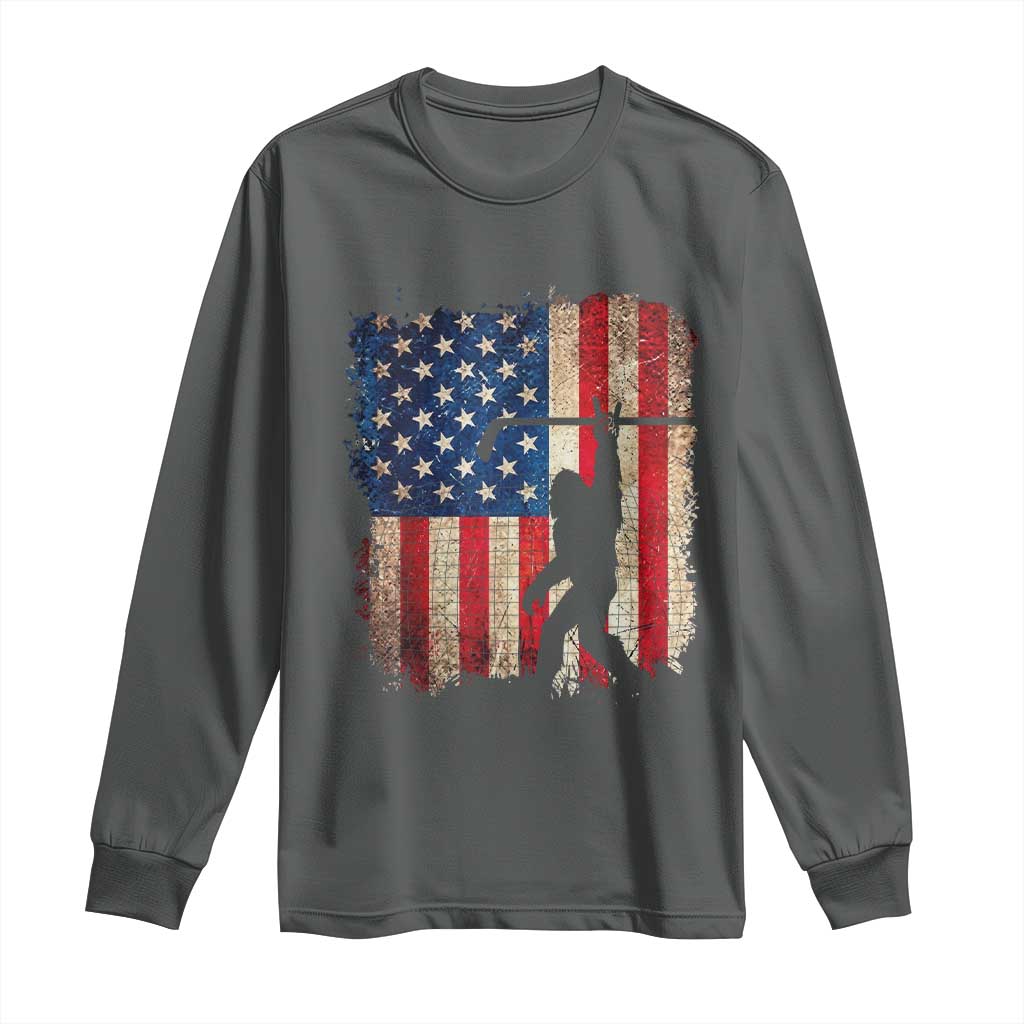 USA Hockey Bigfoot Long Sleeve Shirt Patriotic Sasquatch American Flag 4th of July
