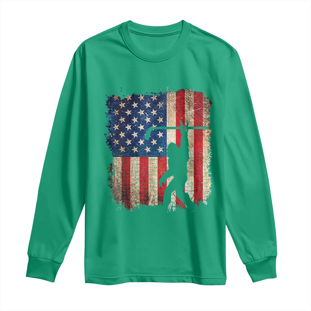 USA Hockey Bigfoot Long Sleeve Shirt Patriotic Sasquatch American Flag 4th of July