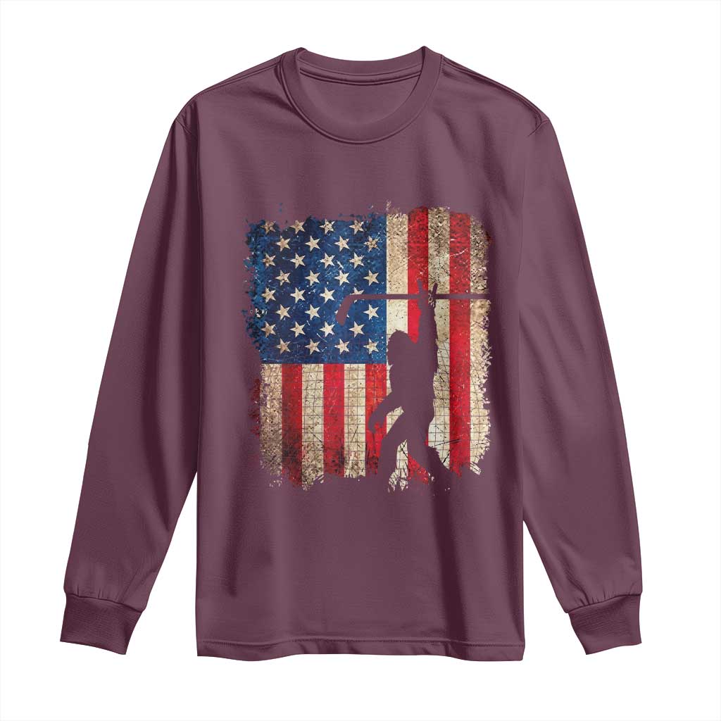 USA Hockey Bigfoot Long Sleeve Shirt Patriotic Sasquatch American Flag 4th of July