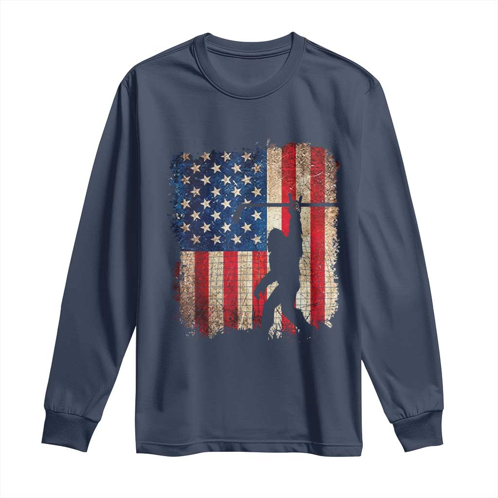 USA Hockey Bigfoot Long Sleeve Shirt Patriotic Sasquatch American Flag 4th of July