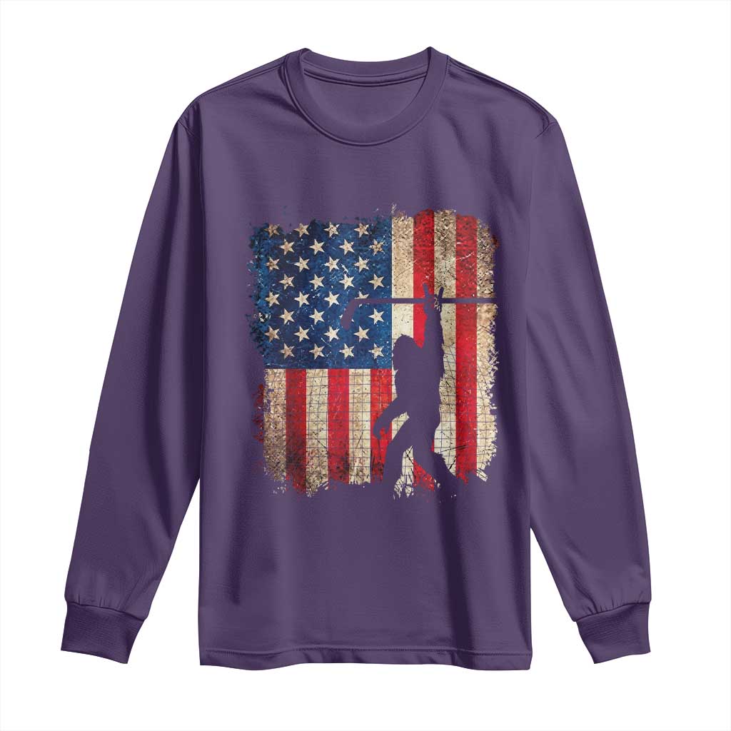 USA Hockey Bigfoot Long Sleeve Shirt Patriotic Sasquatch American Flag 4th of July
