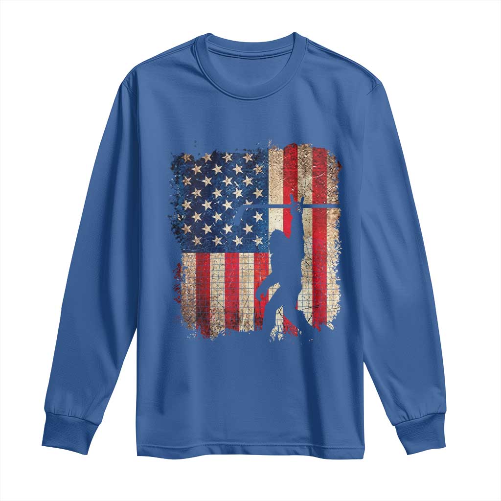 USA Hockey Bigfoot Long Sleeve Shirt Patriotic Sasquatch American Flag 4th of July