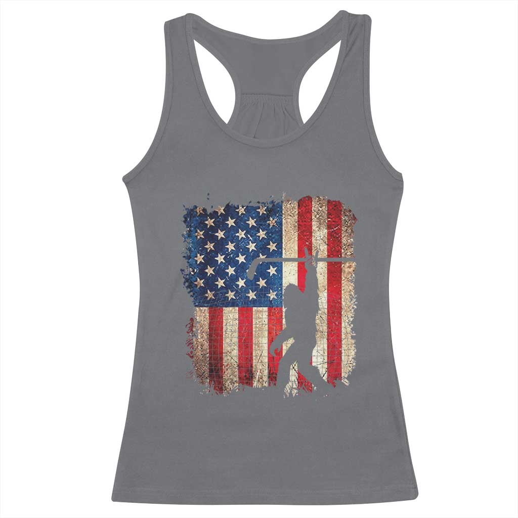 USA Hockey Bigfoot Racerback Tank Top Patriotic Sasquatch American Flag 4th of July
