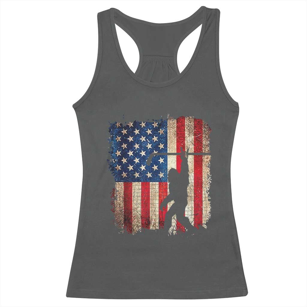 USA Hockey Bigfoot Racerback Tank Top Patriotic Sasquatch American Flag 4th of July