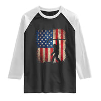 USA Hockey Bigfoot Raglan Shirt Patriotic Sasquatch American Flag 4th of July