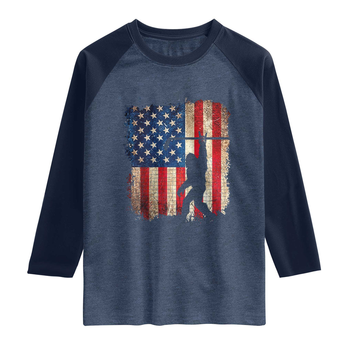 USA Hockey Bigfoot Raglan Shirt Patriotic Sasquatch American Flag 4th of July