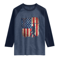 USA Hockey Bigfoot Raglan Shirt Patriotic Sasquatch American Flag 4th of July