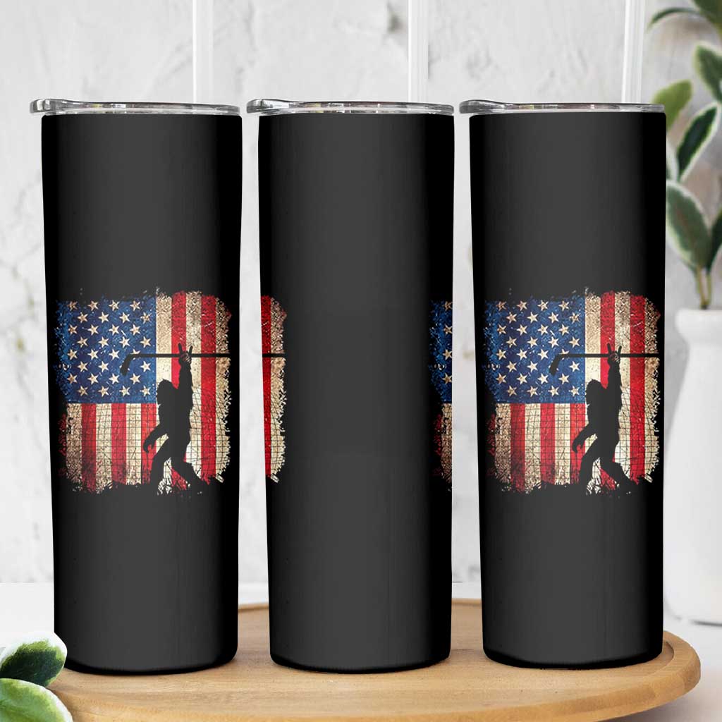 USA Hockey Bigfoot Skinny Tumbler Patriotic Sasquatch American Flag 4th of July