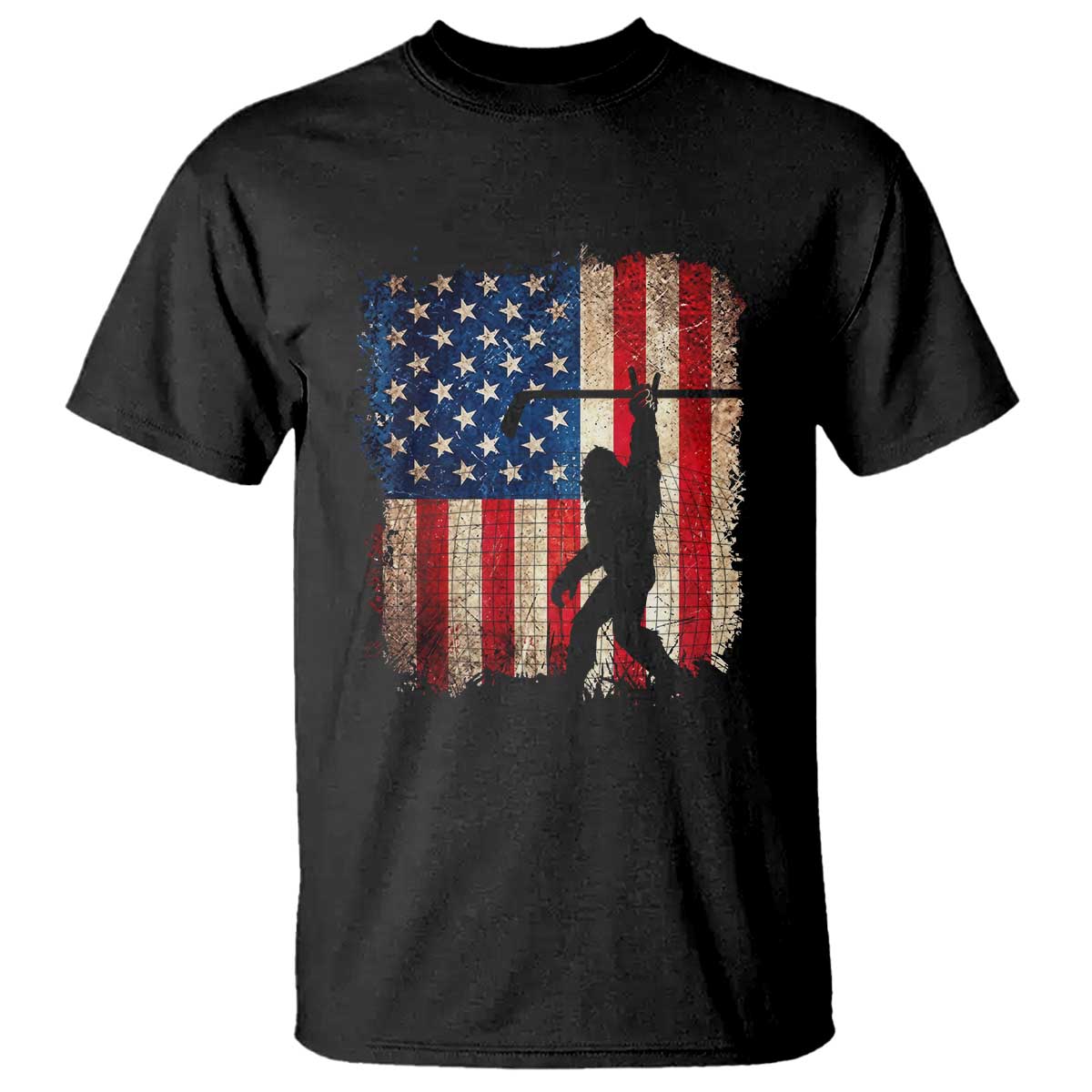 USA Hockey Bigfoot T Shirt Patriotic Sasquatch American Flag 4th of July